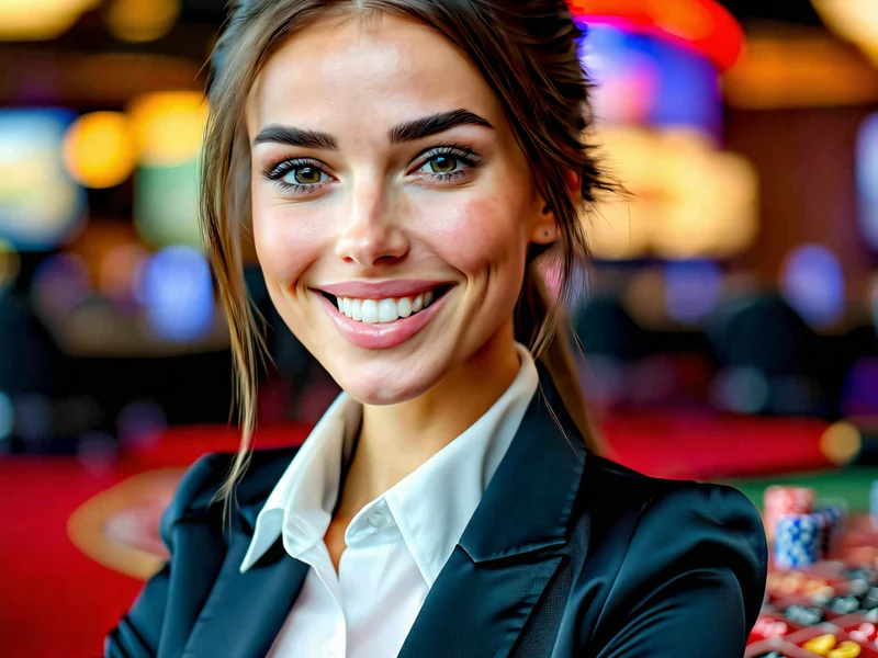 Hình ảnh người chia bài F88bet chuyên nghiệp, thân thiện tương tác với người chơi