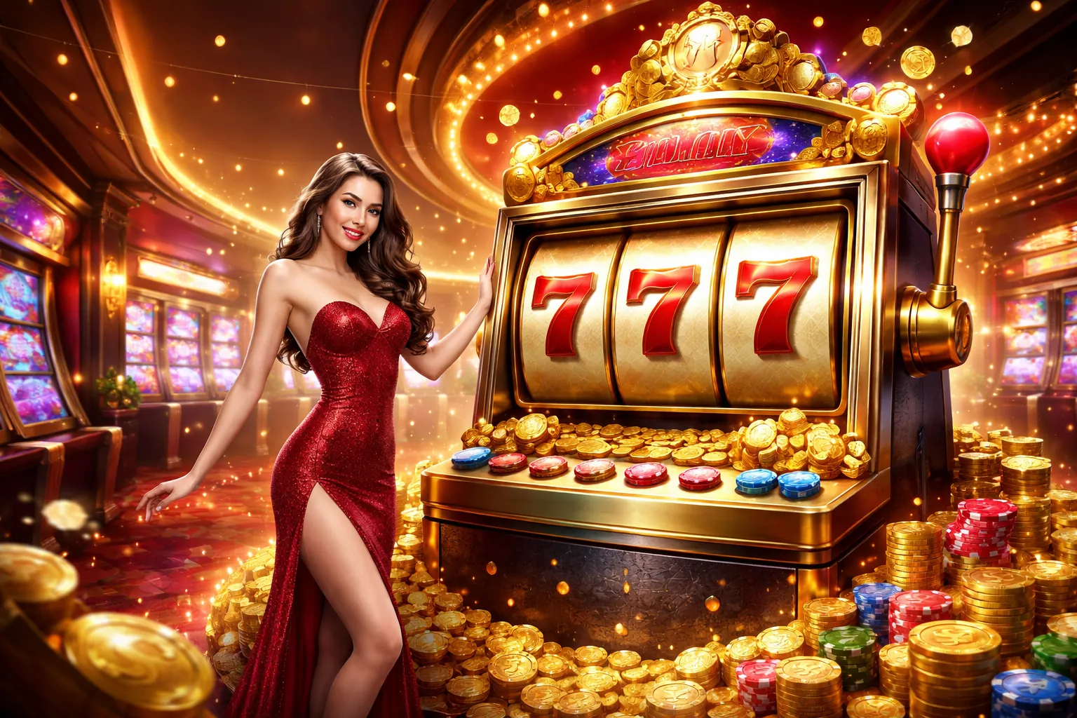 Hình ảnh chính game Slot f88bet với biểu tượng nổ hũ và tiền vàng, thể hiện sự may mắn và chiến thắng