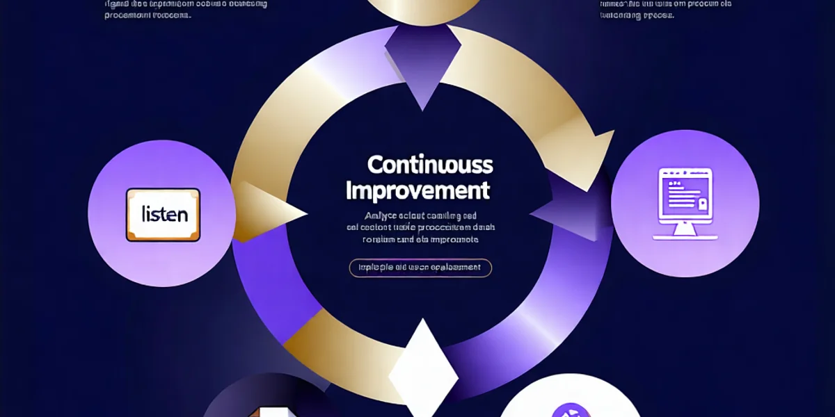 Hình ảnh minh họa quy trình cải tiến liên tục tại F88bet dựa trên phản hồi của người dùng, với các bước từ lắng nghe đến triển khai và đánh giá