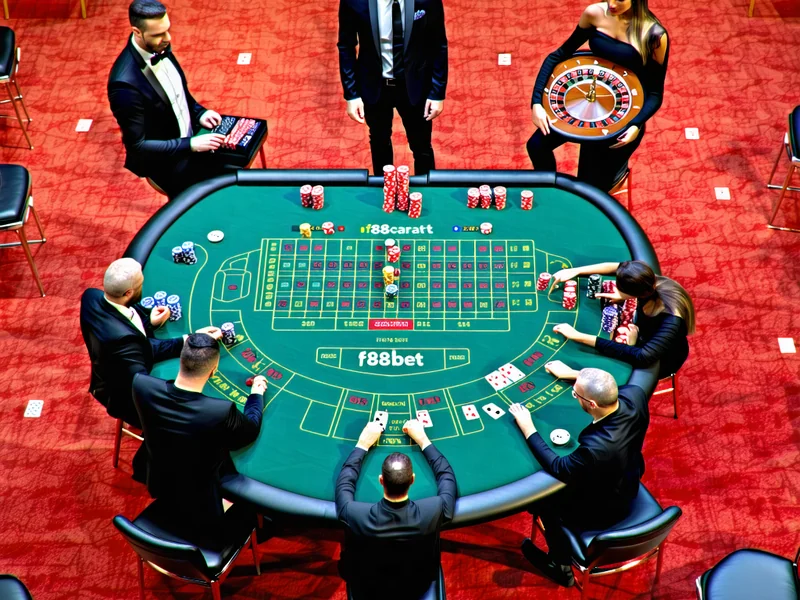 Hình ảnh tổng quan các trò chơi sòng bạc trực tiếp F88bet, bao gồm Baccarat, Roulette, Blackjack