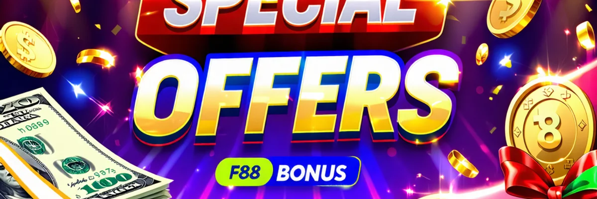 Hình ảnh banner khuyến mãi F88bet với các ưu đãi hấp dẫn, tiền thưởng và thông báo chương trình đặc biệt.