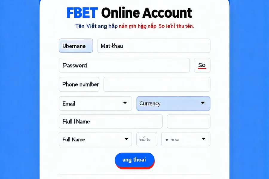 Biểu mẫu điền thông tin đăng ký tài khoản F88bet